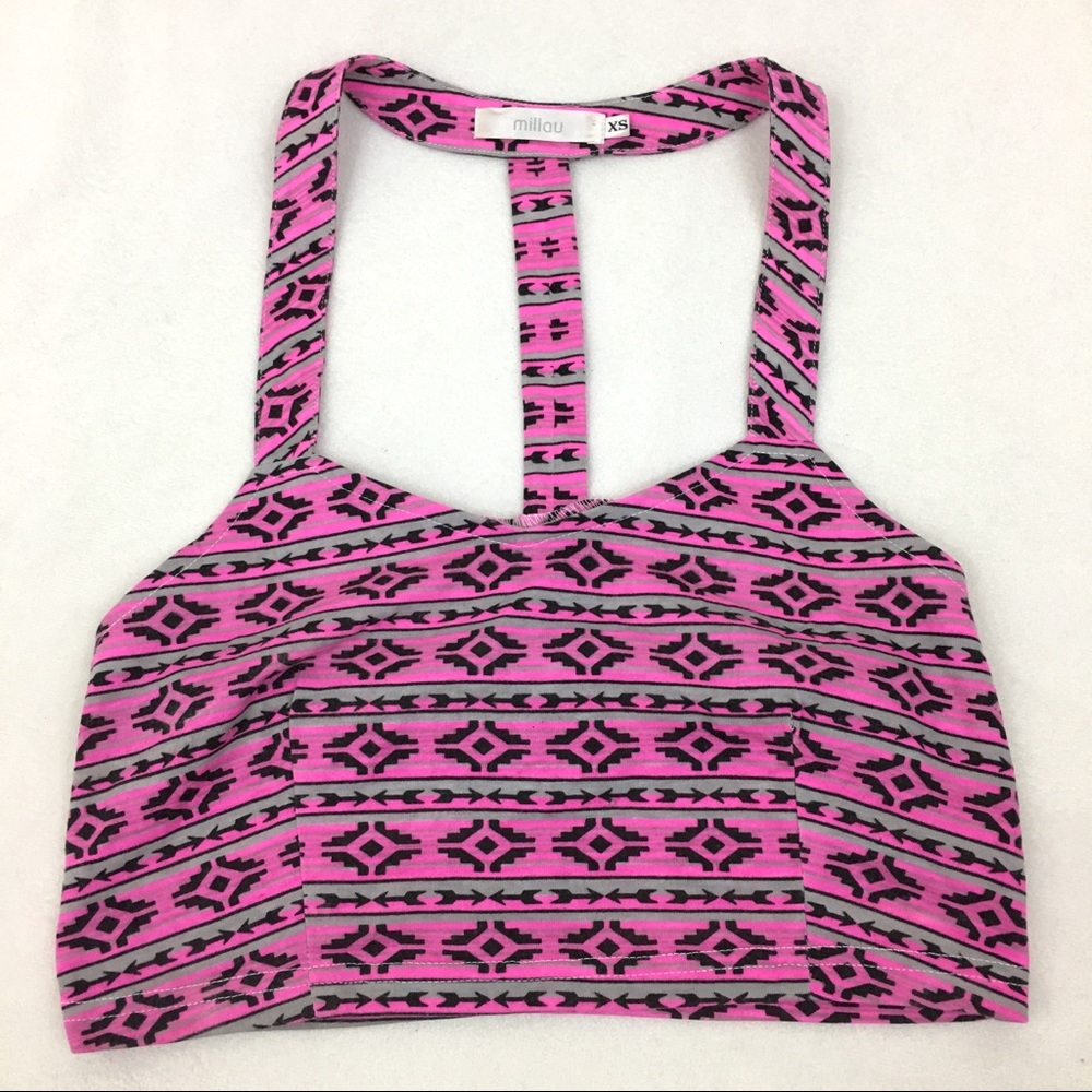 [LF- Millau] Pink Crop Top w cutouts+tribal print